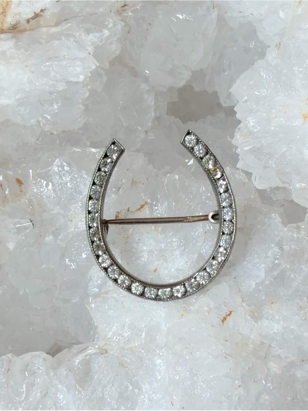 Antique Edwardian Rhinestone Horseshoe Brooch Pin Good Luck Equestrian